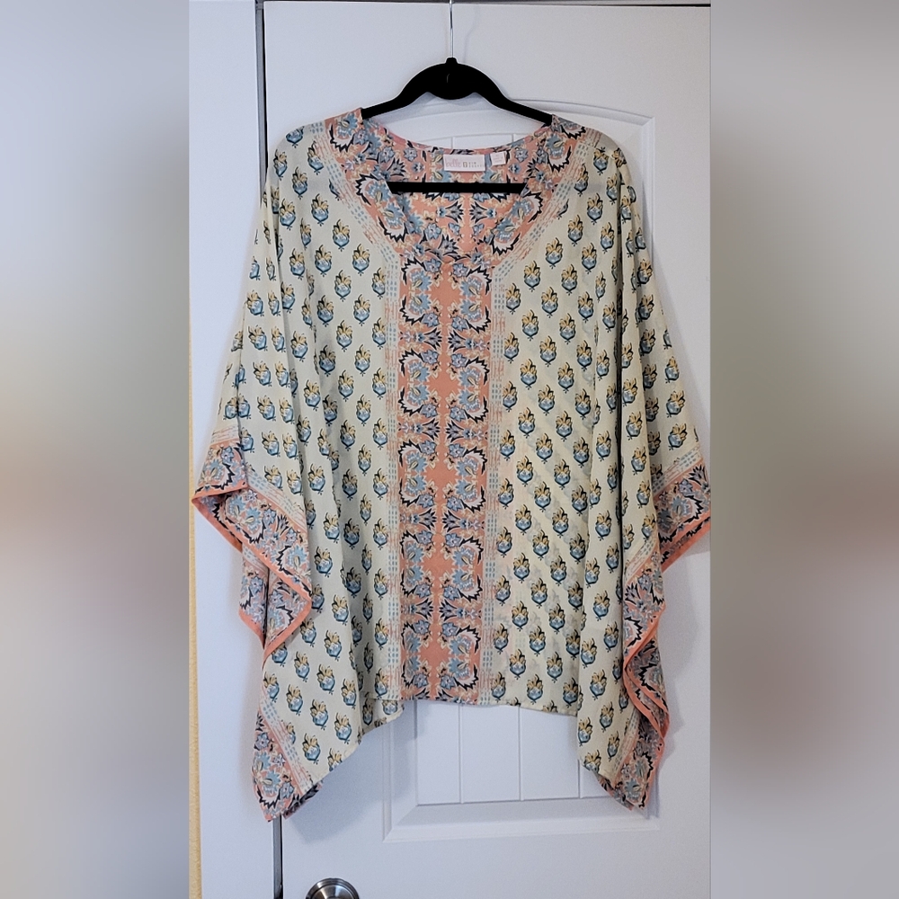 Belle by Kim Gravel Floral Blouse - Cream, Peach, Blue NWOT